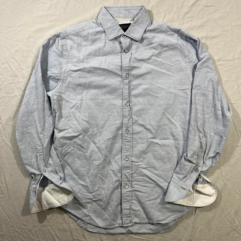 Rag & Bone Fit 1 Pique Oxford Button-Up Shirt - Light Blue / Size 15.5